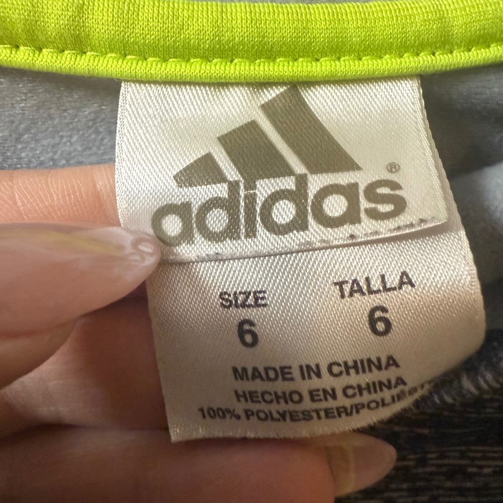 Kids Adidas‎ Zip Up Hoodie Gray Neon Yellow Logo Size 6 - Picture 2 of 4